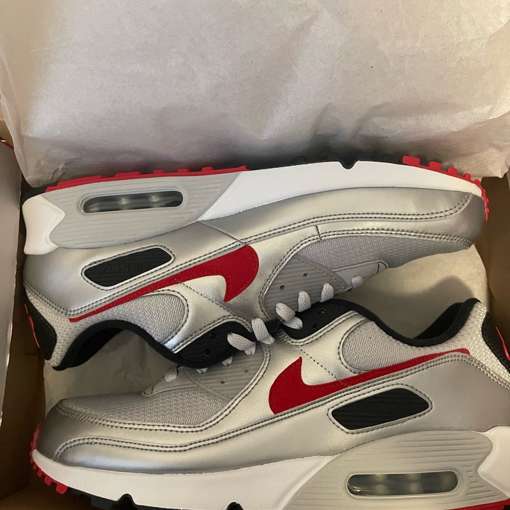 Nike Air Max 90 Silver and Red Shoes